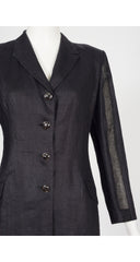 1990s Black Linen Sheer Inset Blazer Jacket