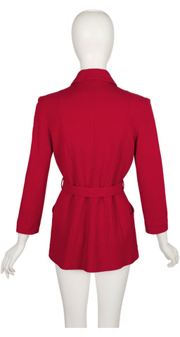 1990s Red Rayon "Mugler"-Buckle Belted Jacket