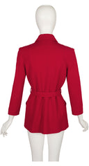 1990s Red Rayon "Mugler"-Buckle Belted Jacket