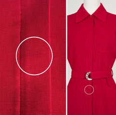 1990s Red Rayon "Mugler"-Buckle Belted Jacket