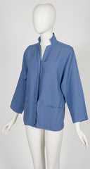 1980s Steel Blue Linen Snap-Up Light Jacket
