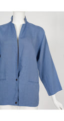 1980s Steel Blue Linen Snap-Up Light Jacket