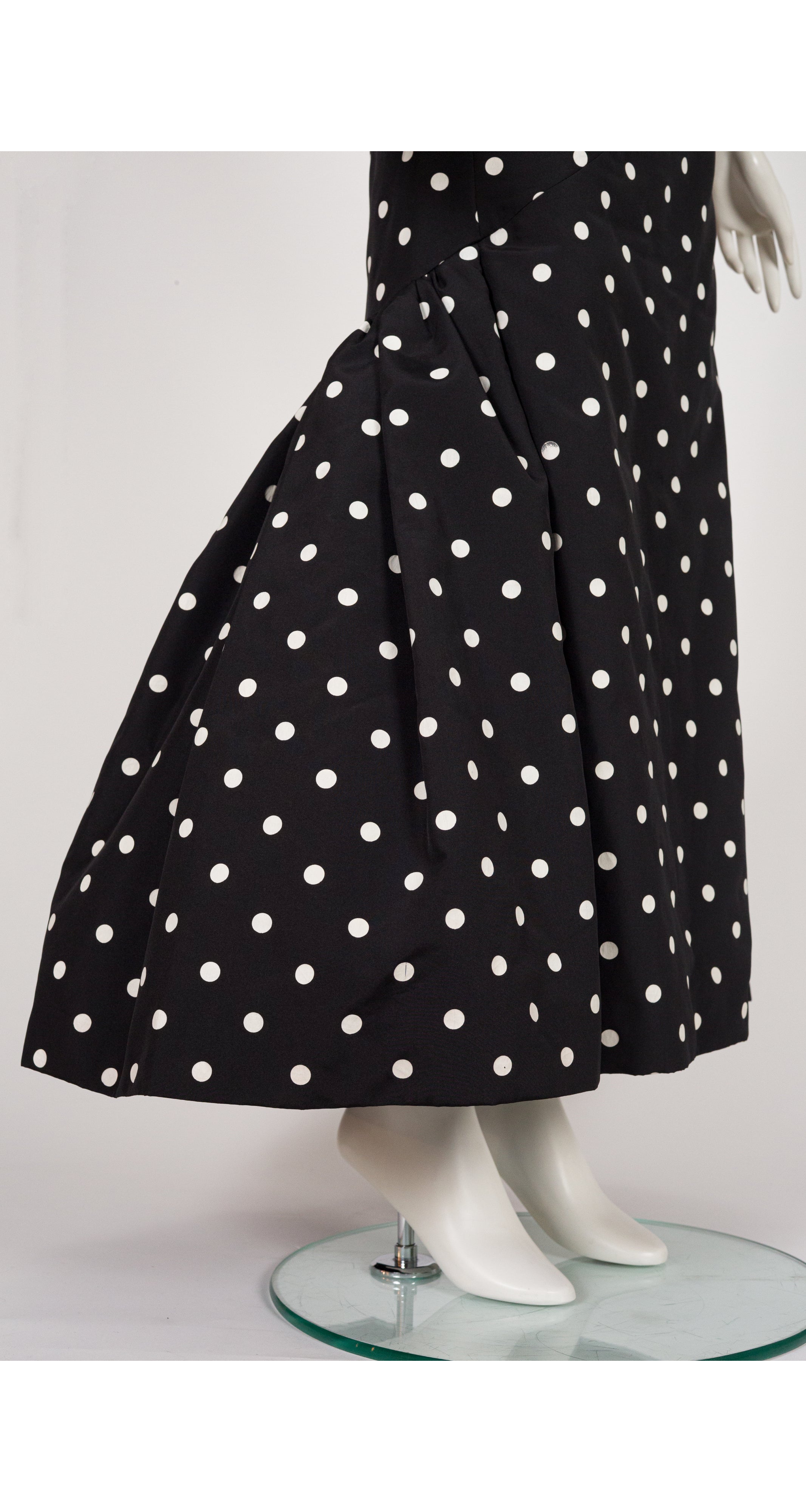 1980s Black & White Polka Dot Strapless Mermaid Gown