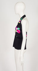 1970s Sequin Black Viscose Jersey Halter Top