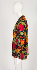 1990s Vegetable Print Black Wool Challis Collared Blouse