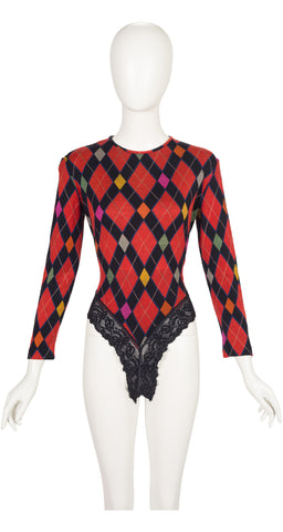 1980s Argyle Print Wool Jersey Bodysuit