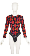 1980s Argyle Print Wool Jersey Bodysuit