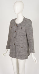 1990s Black & Cream Bouclé Logo Button Jacket