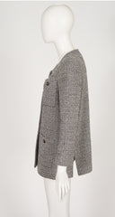 1990s Black & Cream Bouclé Logo Button Jacket