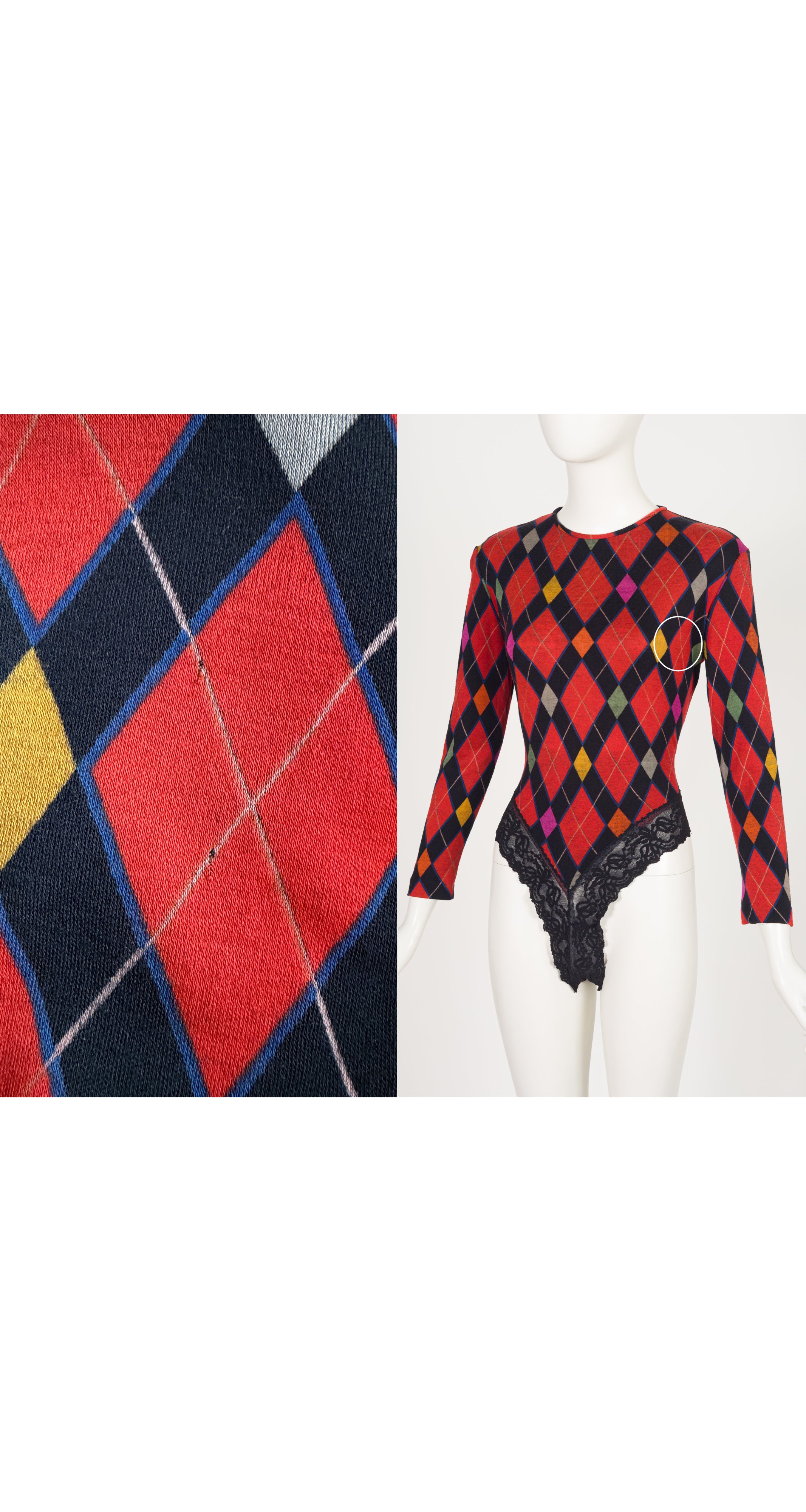 1980s Argyle Print Wool Jersey Bodysuit