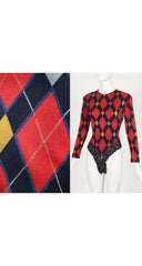 1980s Argyle Print Wool Jersey Bodysuit