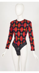 1980s Argyle Print Wool Jersey Bodysuit