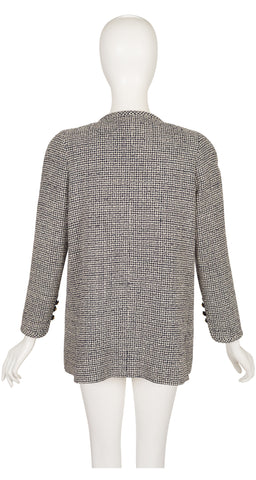 1990s Black & Cream Bouclé Logo Button Jacket