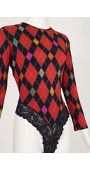 1980s Argyle Print Wool Jersey Bodysuit