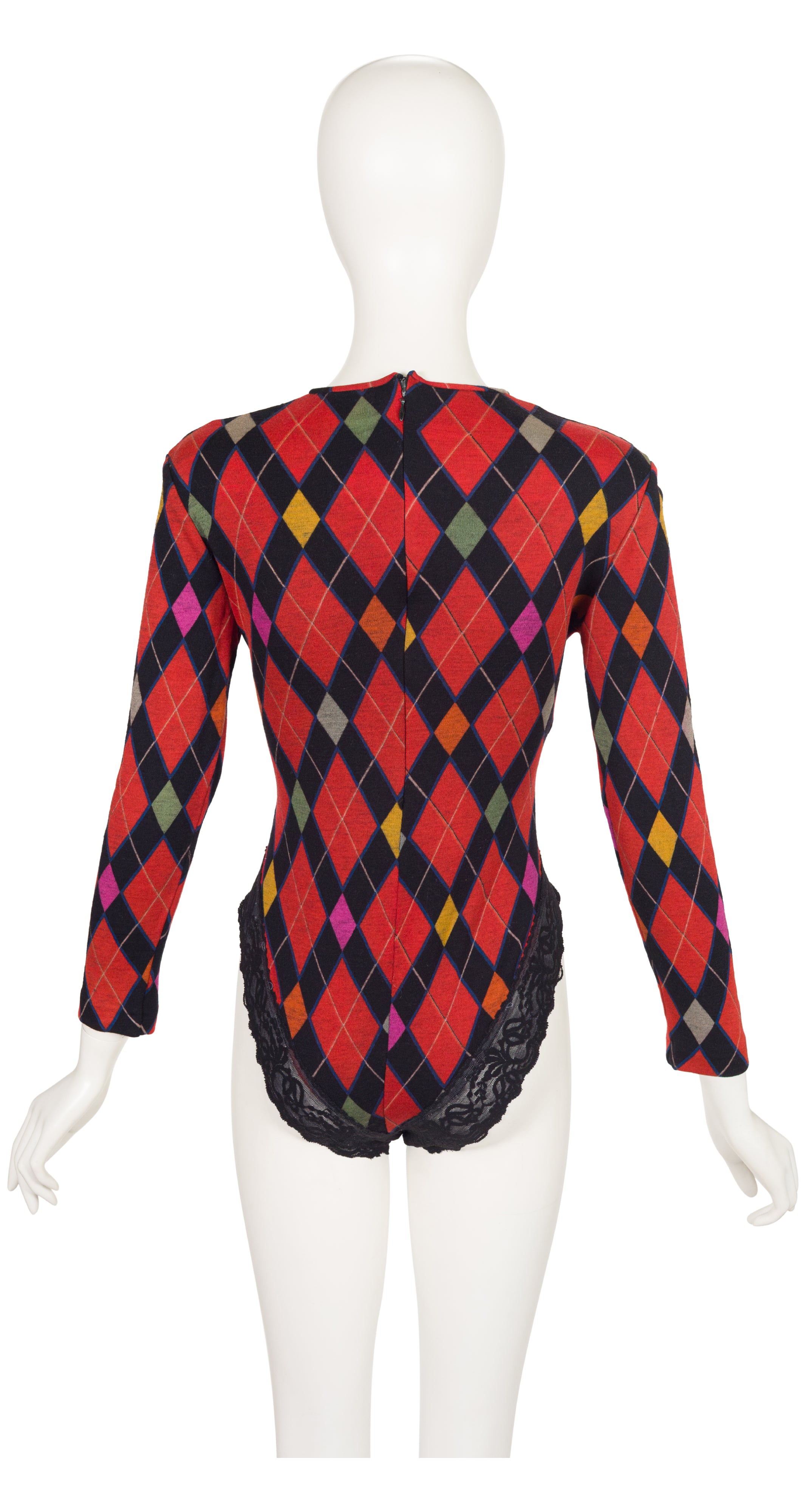 1980s Argyle Print Wool Jersey Bodysuit