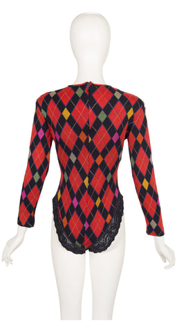 1980s Argyle Print Wool Jersey Bodysuit