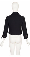 1960s Black Wool Leather Tie Cuff Cropped Jacket