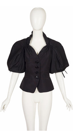 2009 Resort Black Silk Faille Puff Sleeve Jacket