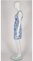 1960s Blue & Green Floral Print Deep V-Neck Nightgown