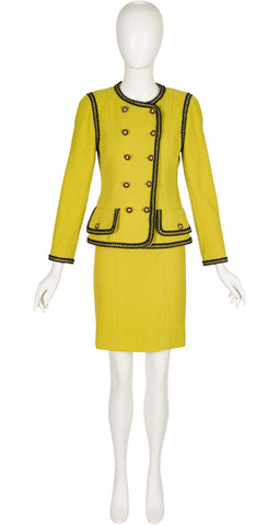 1991-92 F/W Chartreuse Wool Bouclé Double-Breasted Skirt Suit