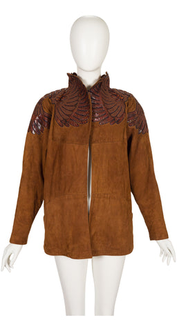 1980s Snakeskin Wing Shoulder Tan Suede Jacket