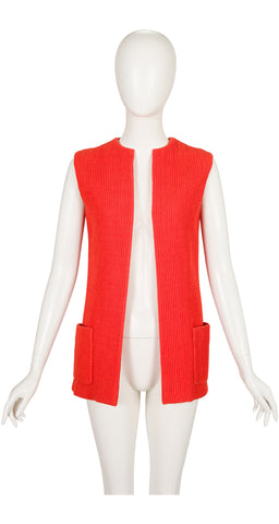 1960s Blood Orange Ribbed Cotton Vest
