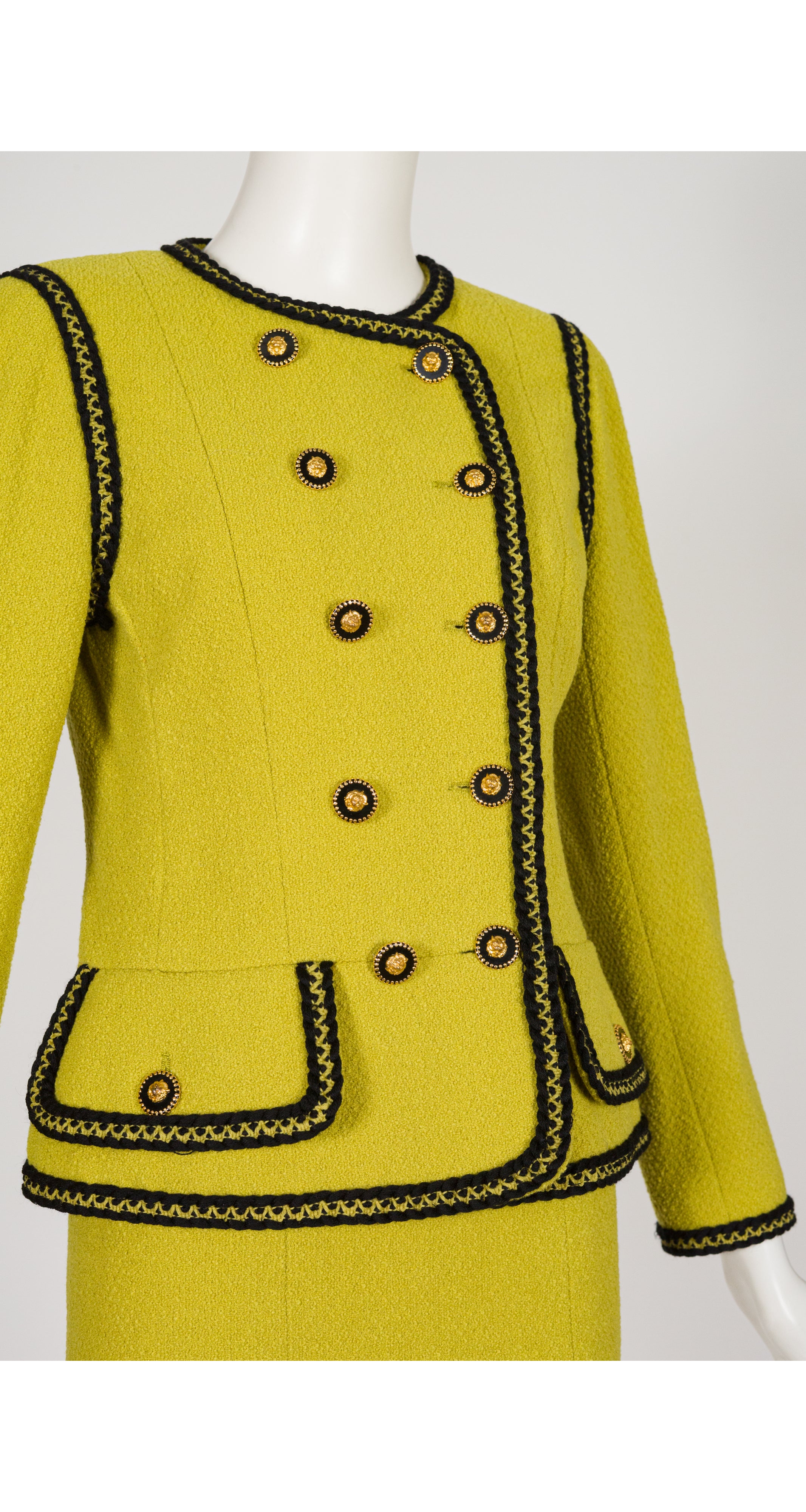 1991-92 F/W Chartreuse Wool Bouclé Double-Breasted Skirt Suit