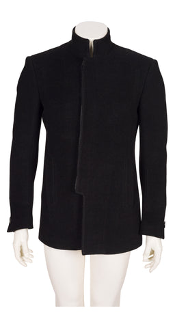 2000s Men's Black Alpaca Wool Stand-Up Collar Jacket
