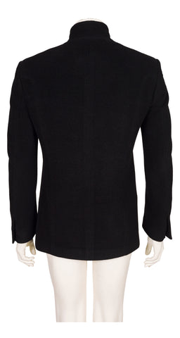 2000s Men's Black Alpaca Wool Stand-Up Collar Jacket
