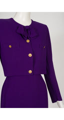 1990s Purple Rayon Crepe Bow Skirt Suit