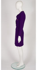 1990s Purple Rayon Crepe Bow Skirt Suit