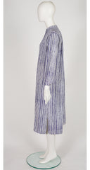 1962 "Ruuna" Blue & White Striped Cotton Shirt Dress