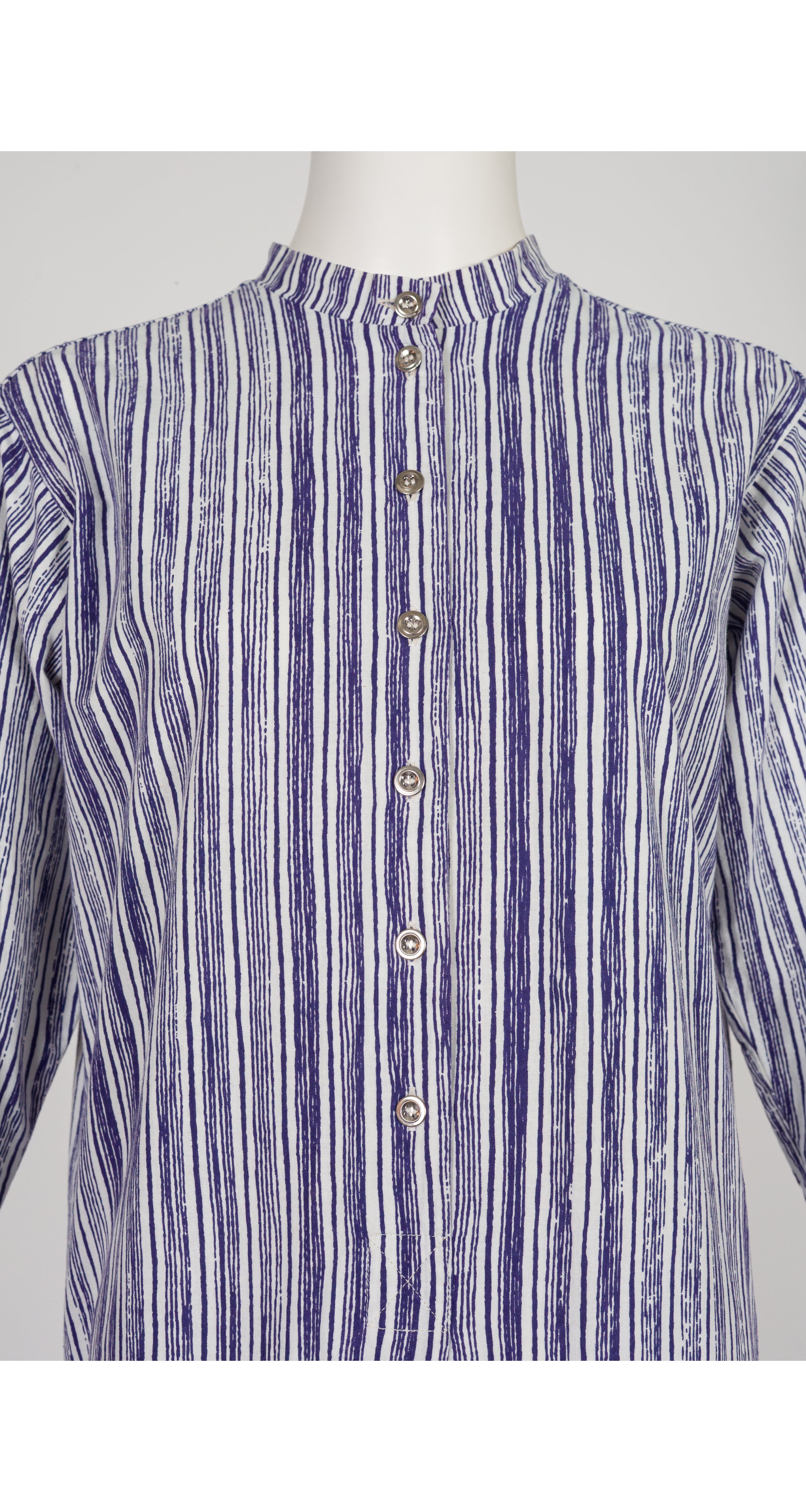 1962 "Ruuna" Blue & White Striped Cotton Shirt Dress