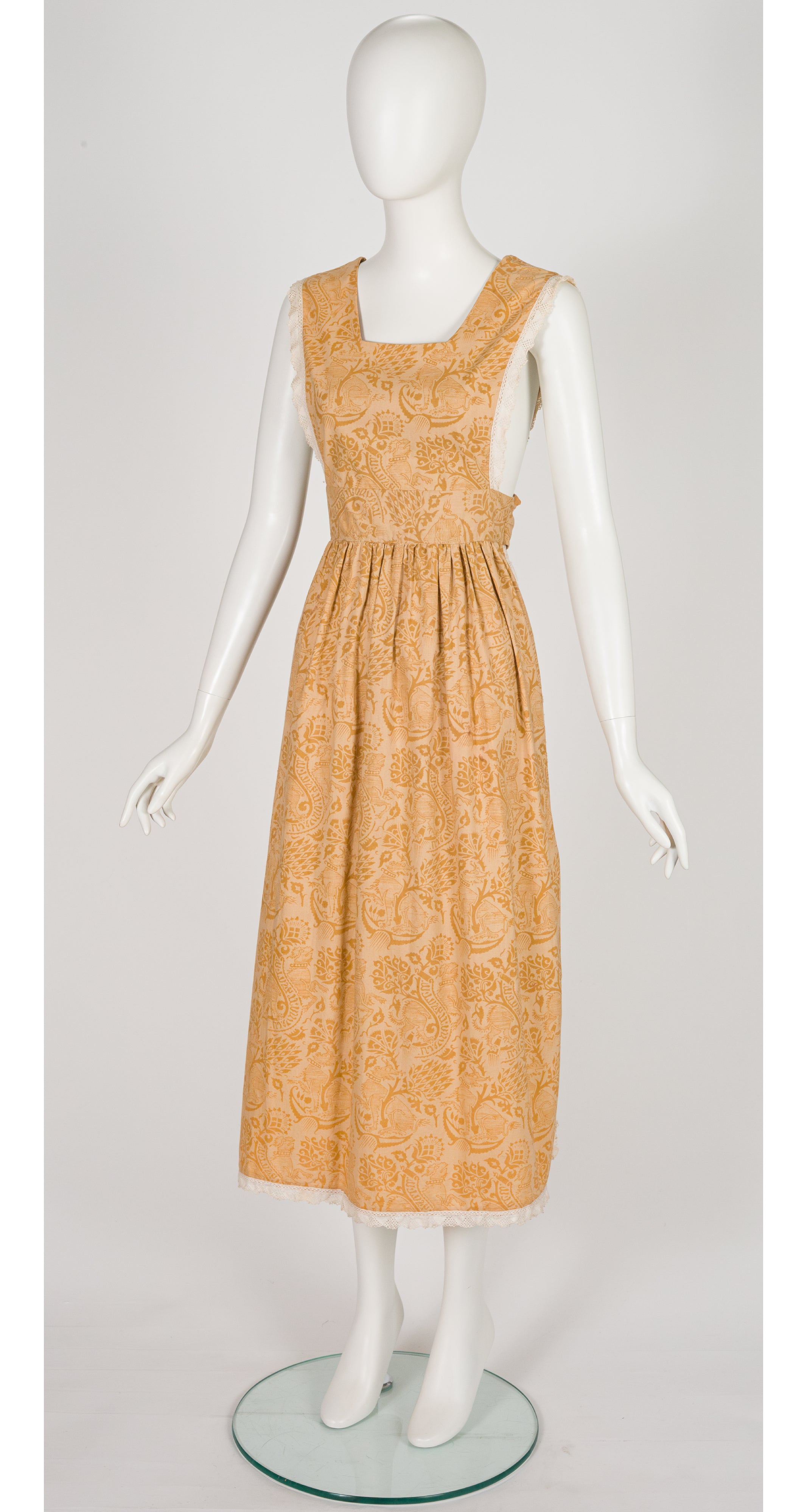 1970s Griffin Block Print Cotton Pinafore Midi Dress