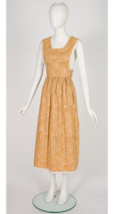 1970s Griffin Block Print Cotton Pinafore Midi Dress