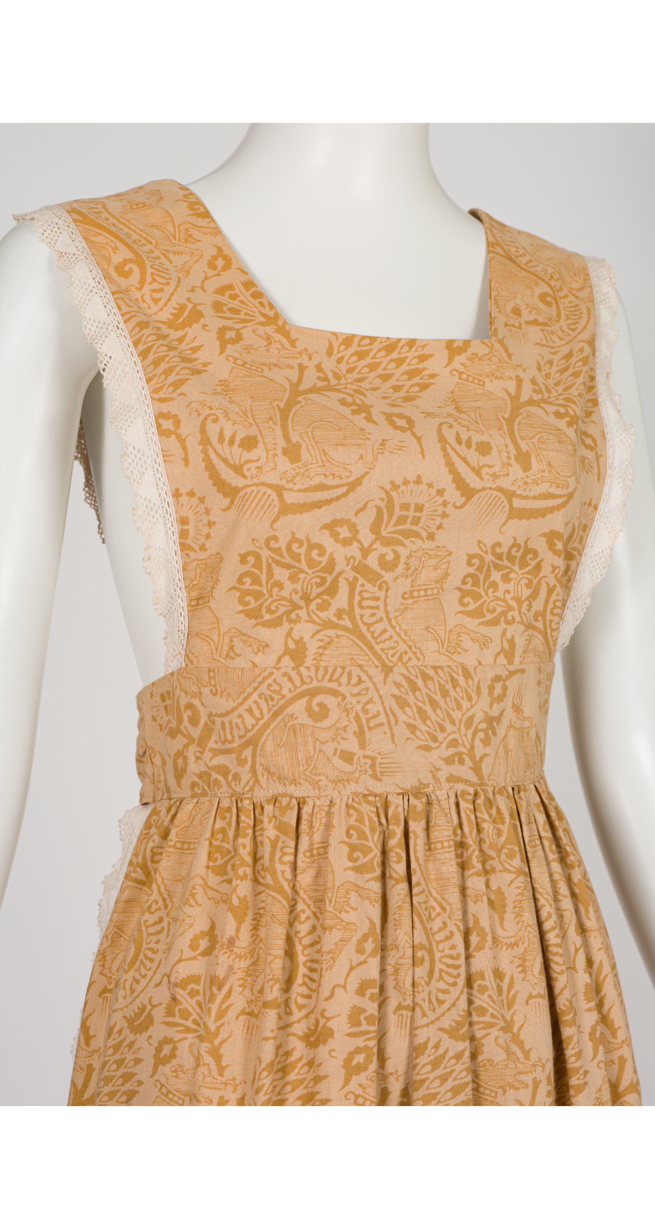 1970s Griffin Block Print Cotton Pinafore Midi Dress