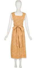 1970s Griffin Block Print Cotton Pinafore Midi Dress