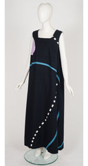 1977 "Heraaminen" Print Black Cotton Tent Maxi Dress