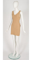 1989 S/S Zebra Print Beaded Fringe Cross-Back Mini Dress