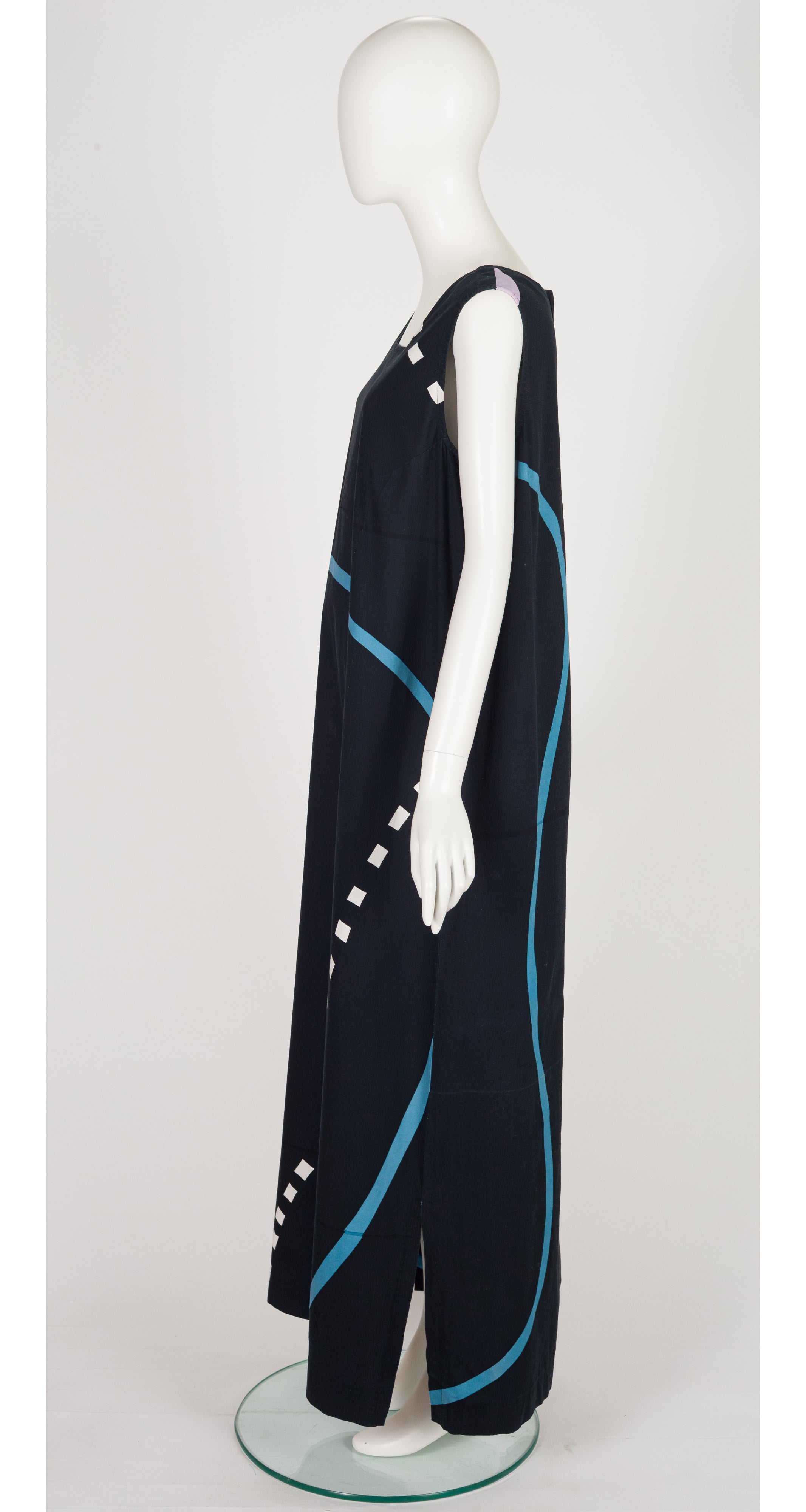 1977 "Heraaminen" Print Black Cotton Tent Maxi Dress