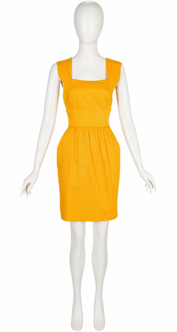 1980s Amber Yellow Cotton Backless Dress