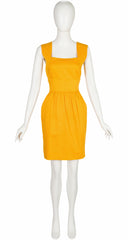1980s Amber Yellow Cotton Backless Dress