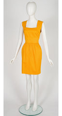 1980s Amber Yellow Cotton Backless Dress