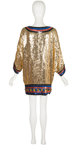 1980s King Tut Gold Sequin Dolman Sleeve Tunic