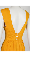 1980s Amber Yellow Cotton Backless Dress