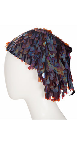 1960s Iridescent Teardrop Sequin Flapper Hat