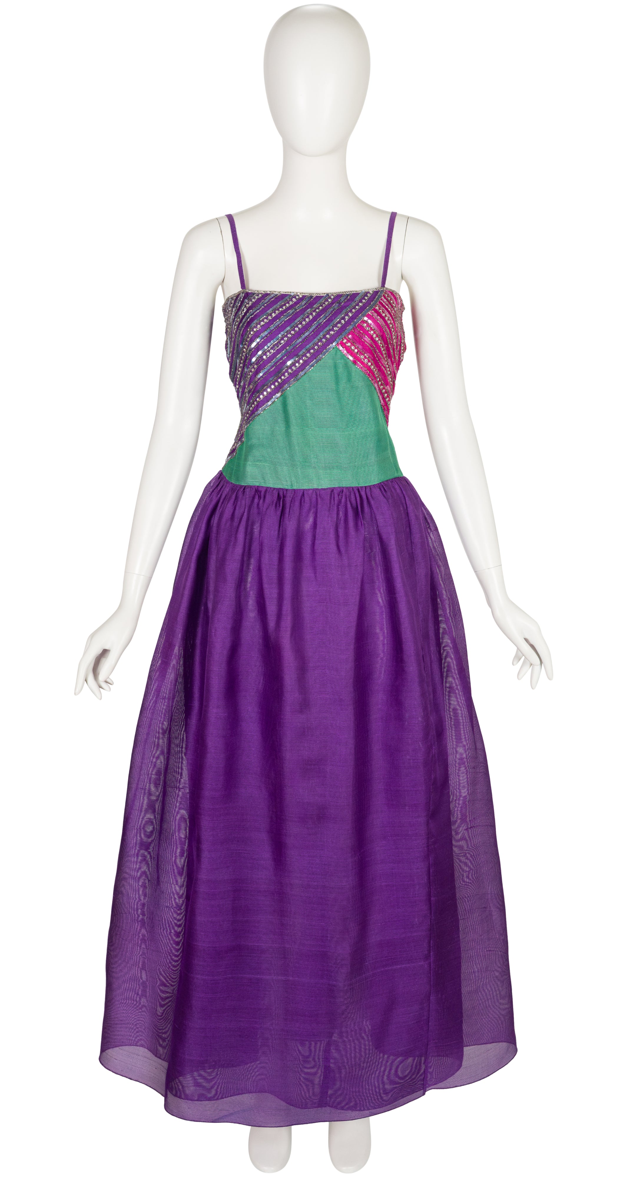 1983 S/S Embellished Woven Silk Evening Gown