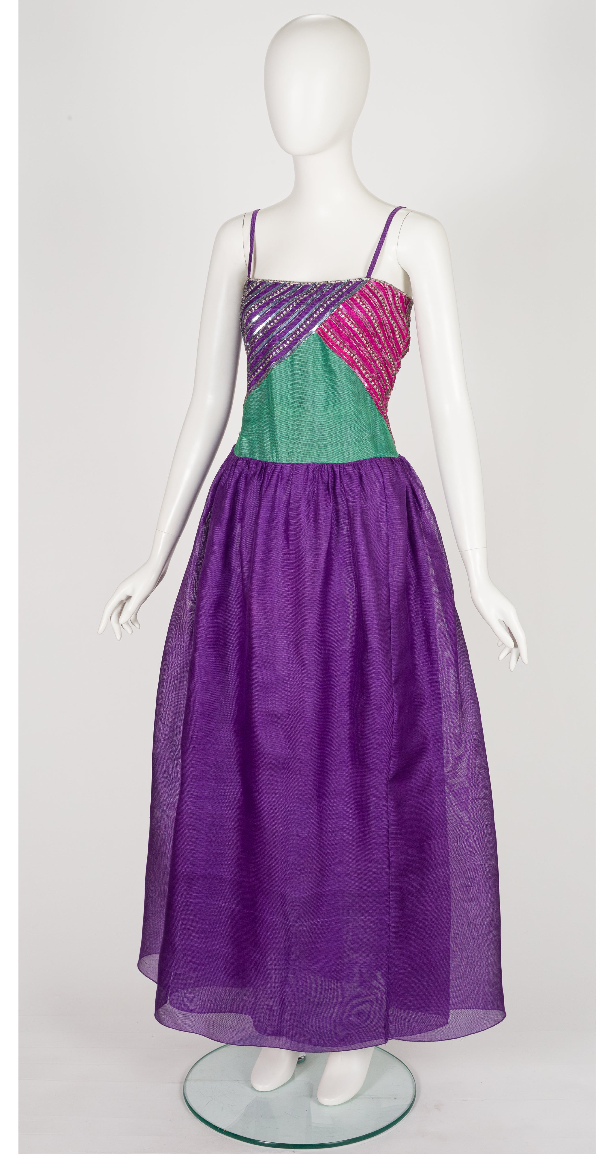1983 S/S Embellished Woven Silk Evening Gown