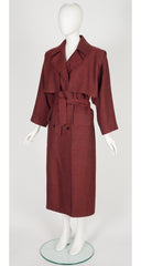 1980s Brick Red Wool Double-Breasted Trench Coat