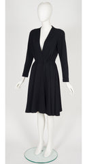 1987 S/S Black Wool Jersey Plunge Neck Wrap Dress